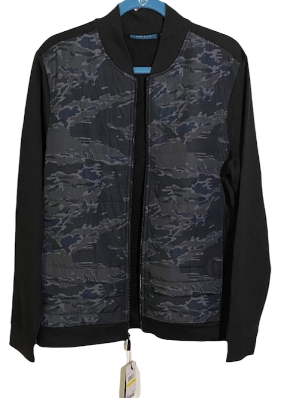 Perry Ellis Coat Quilted Zip Front Long Sleeve Black Camo Jacket Men’s Medium